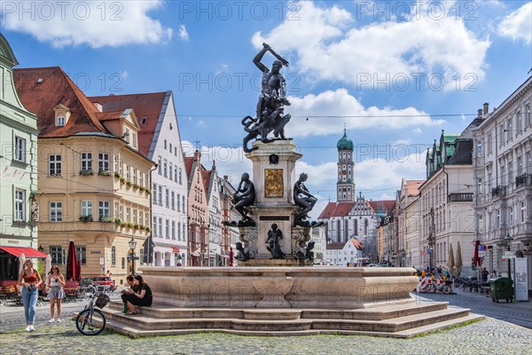 Hercules Fountain on Maximilianstrasse with the Basilica of St. Ulrich and Afra