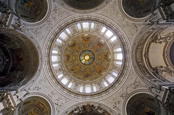 View into the dome with central Holy Spirit window with cupola windows