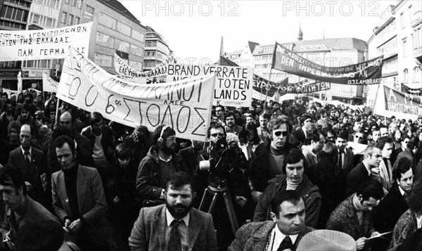 Greeks and Germans demonstrated in Bonn on 10. 3. 1973 against the Greek military junta and for freedom in Greece