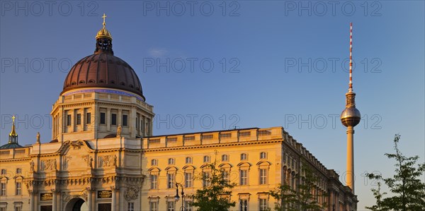 Humboldt Forum with cathedral and television tower in the late evening light