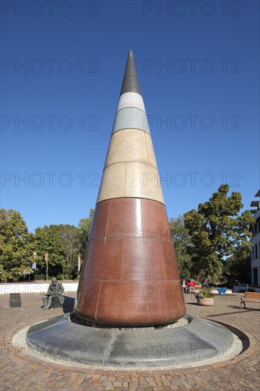 Round pointed pyramid made of stone at the market place in Bad Vilbel