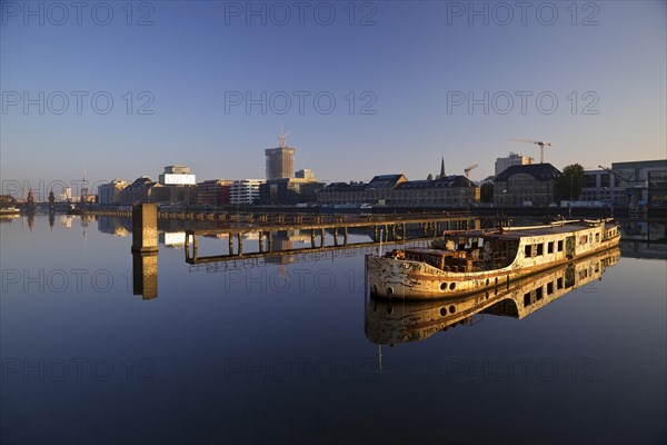 Shipwreck of the MS Dr. Ingrid Wengler in the Spree in early morning light