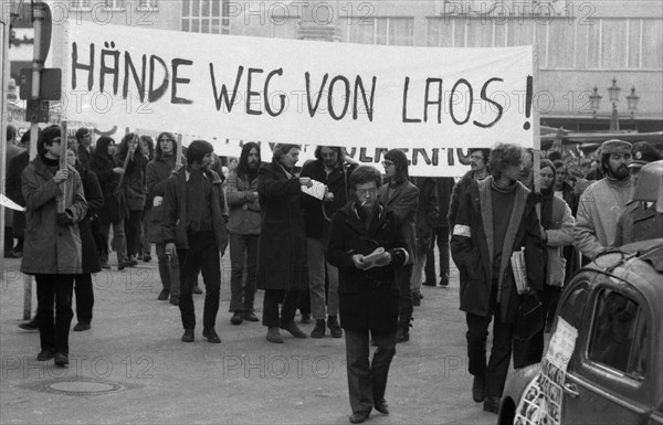 Predominantly students demonstrated for a hands off Laos in 1970 in Bonn against the deployment of the US army in Indochina