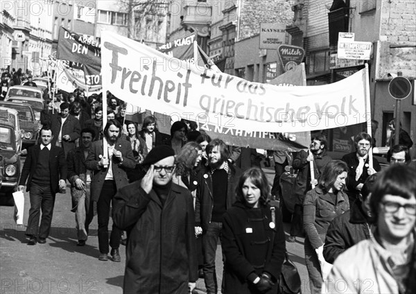 Greeks and Germans demonstrated in Bonn on 10. 3. 1973 against the Greek military junta and for freedom in Greece