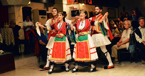 Tourists encounter impressive evidence of Roman and Greek history on a round trip through western Turkey and to the Greek island of Rhodes. The picture shows: Folk dance group in front of and with tourists on the island of Rhodes in Rhodes