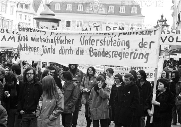 Greeks and Germans demonstrated in Bonn on 10. 3. 1973 against the Greek military junta and for freedom in Greece