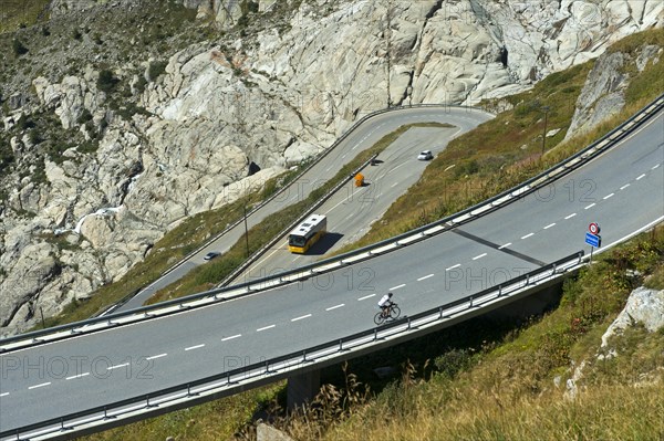Serpentine mountain road to the Furka Pass at Belvedere