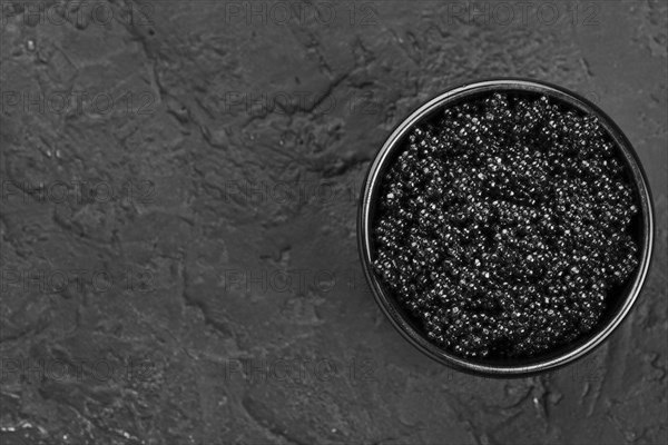 Black caviar bowl with copy space