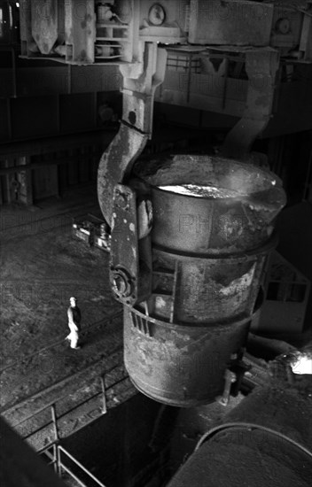 Steel production at Hoesch AG Westfalenhuette in 1966 in Dortmund