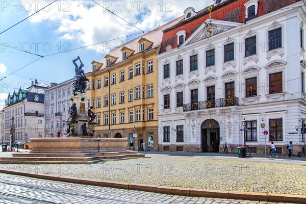 Hercules Fountain on Maximilianstrasse with Schaezler Palace