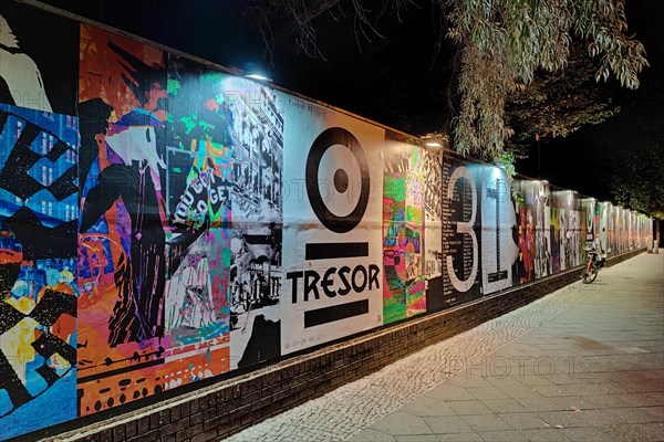 Illuminated wall at the techno club safe at night