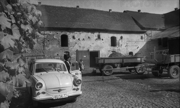 The picture was taken in the years 1965 to 1971 and shows a photographic impression of everyday life in this period of the GDR. Halle district . LPG. Chairman with new car