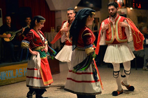 Tourists encounter impressive evidence of Roman and Greek history on a round trip through western Turkey and to the Greek island of Rhodes. The picture shows: Folk dance group in front of and with tourists on the island of Rhodes in Rhodes