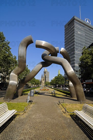 Tauentzienstrasse with Berlin artwork and view of the Kaiser Wilhelm Memorial Church