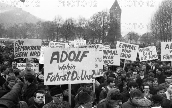 The 4th party congress of the radical right-wing NPD on 13 February 1970 in Wertheim in Baden-Wuerttemberg was accompanied by massive protests by democratic associations and parties