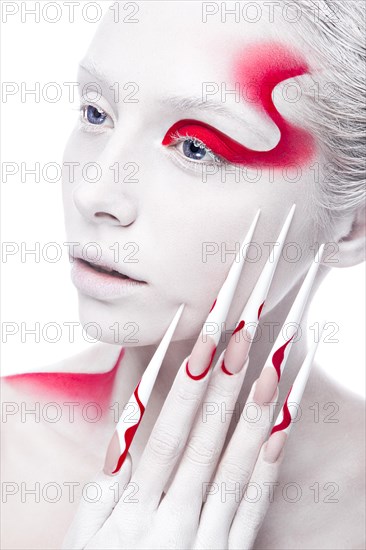 Art fashion girl with long color nails