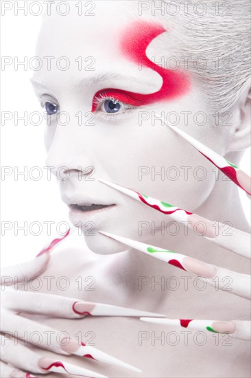Art fashion girl with long color nails