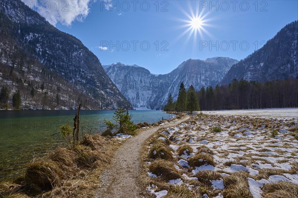 Lake Koenigsee with path in winter