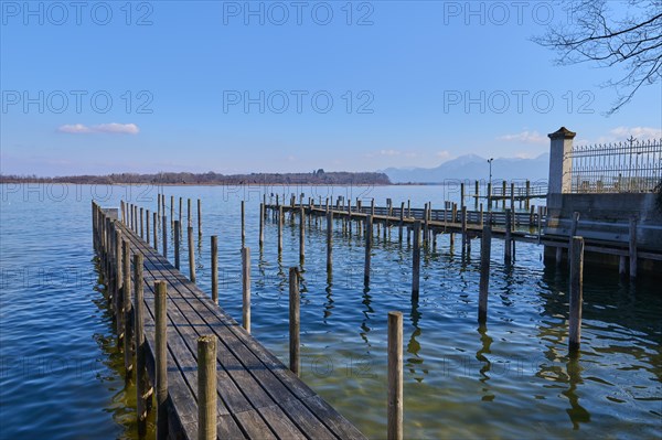 Lake Ciemsee with wooden jetty