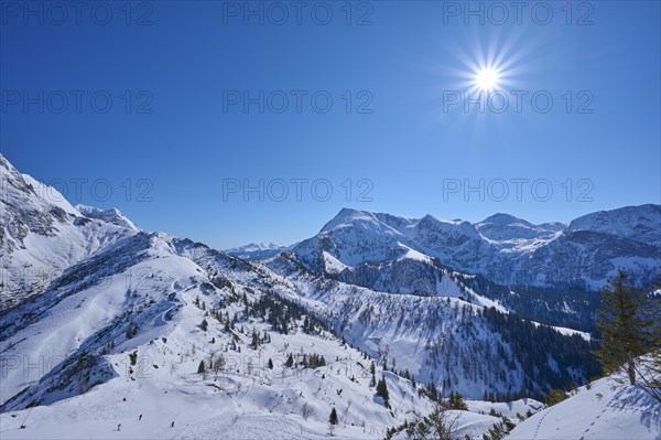 Mountain range with Schneibstein mountain in winter