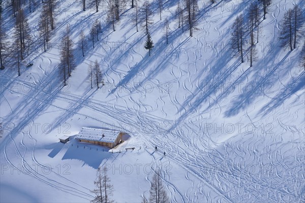 Alpine hut in winter