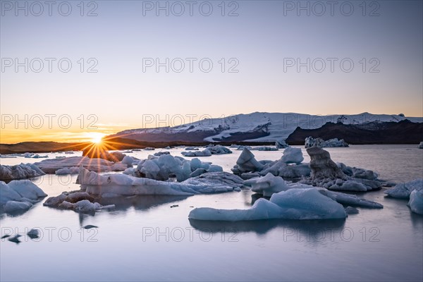 Joekulsarlon glacier lagoon at sunset