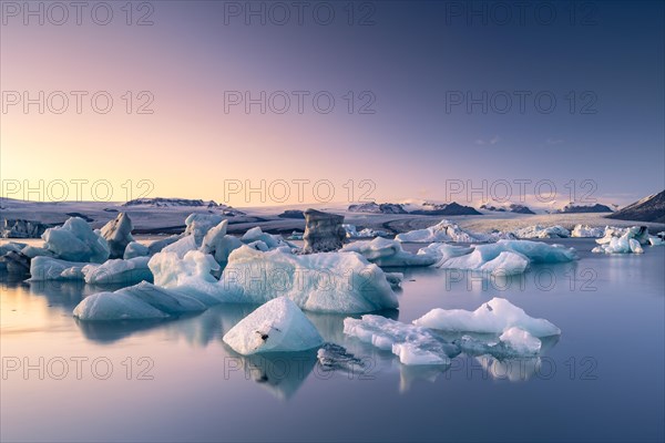 Joekulsarlon glacier lagoon in the evening mood