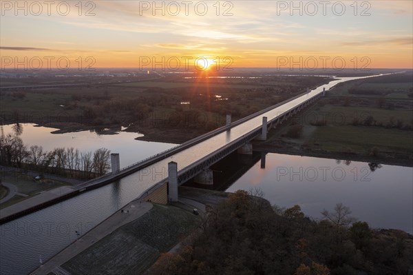 Sunset at the Magdeburg waterway junction