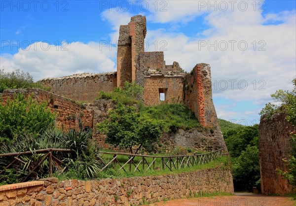 The castle ruins of Rocca Aldobrandesca from the village of Sovana