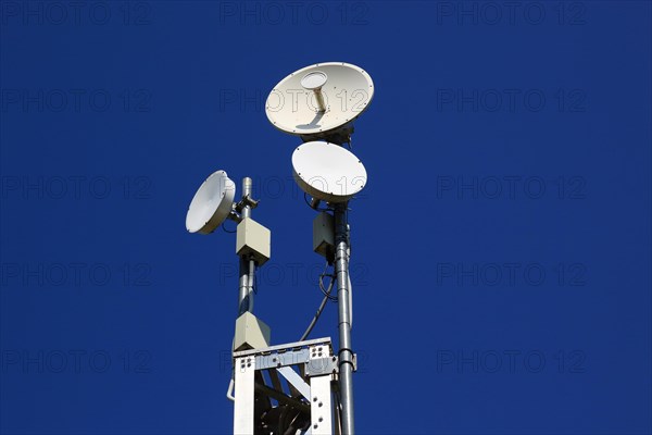 Transmission mast with directional radio antenna and antennas for mobile phone reception