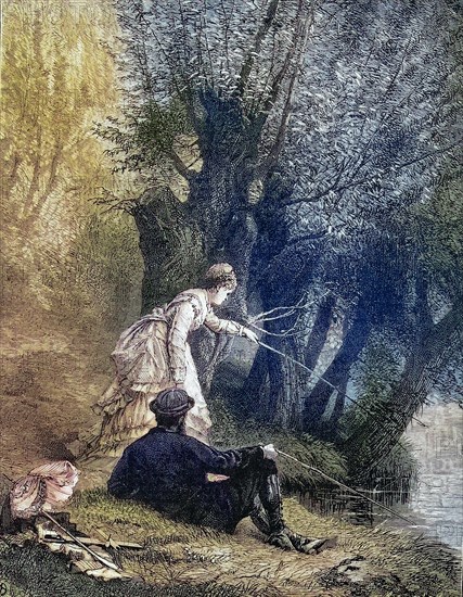 Young couple fishing at the lake