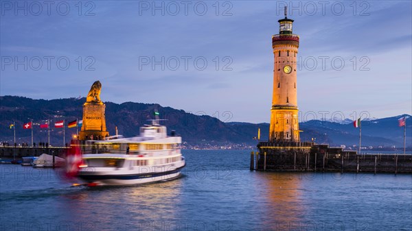 Harbour with lighthouse and Bavarian Lion