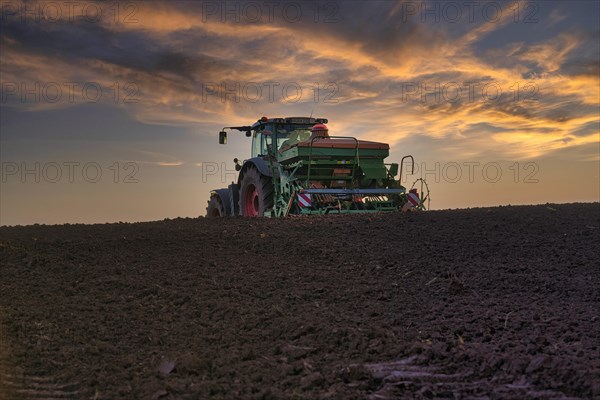 Seed drill on a field