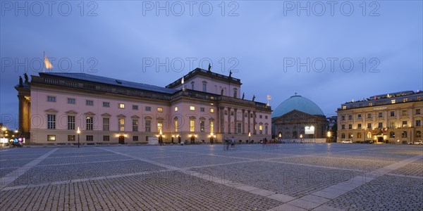 Illuminated German State Opera and St Hedwig Cathedral