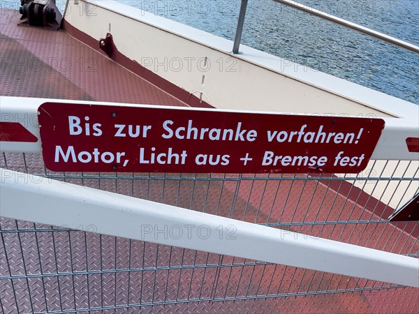 Warning sign Warning on ferry Rhine ferry