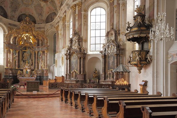 Interior view with pulpit of the Baroque Augustinian Church