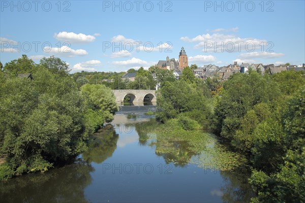 View of Old Lahn Bridge and cityscape with cathedral