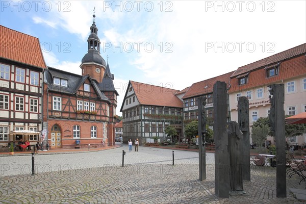 Market with half-timbered houses and Saig Tower