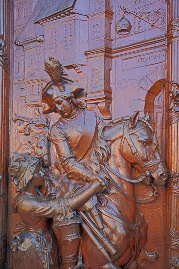 Wooden door with wood carving