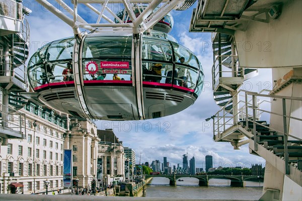 Gondola from the London Eye Ferris Wheel on the banks of the Thames