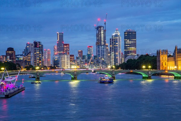 Westminster Bridge over the Thames with skyline at dusk