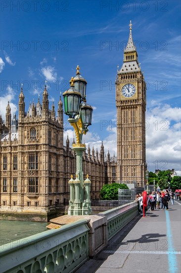 Westminster Bridge with Parliament Building on the banks of the Thames and Big Ben clock tower