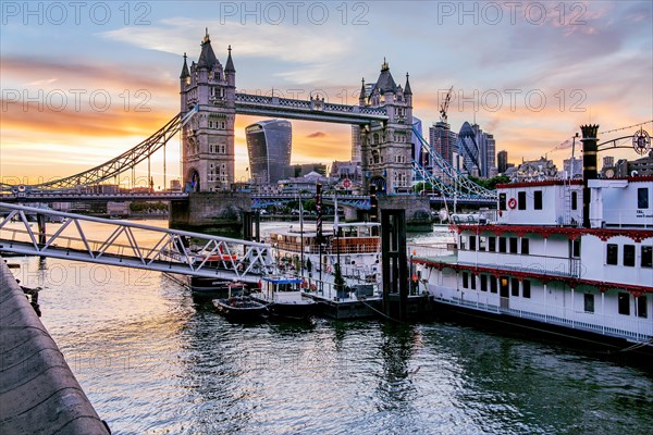 Tower Bridge over the Thames at sunset