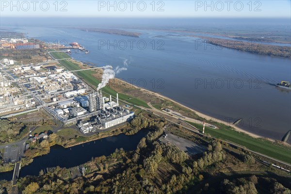 Aerial view of the construction site of the floating LNG Terminal Stade