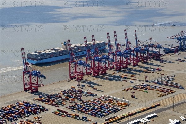 Aerial view of the Container Tertminal Bremerhaven with container ship