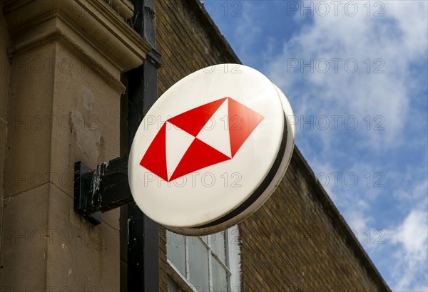 Wall hanging sign for HSBC bank branch on High Street