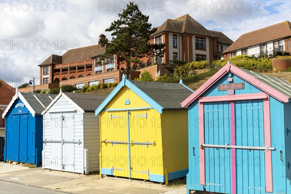 Colourful beach huts on seafront