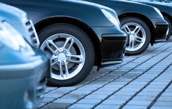 Lined up cars at the car dealer