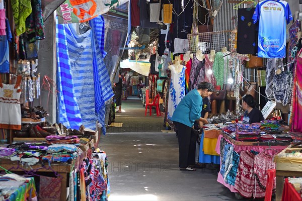 Stalls selling textiles and other items in the Muslim stilt village of Koh Panyi