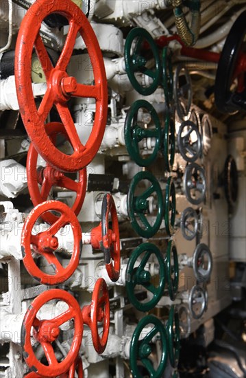 Compressed air control valves in a submarine in Kiel